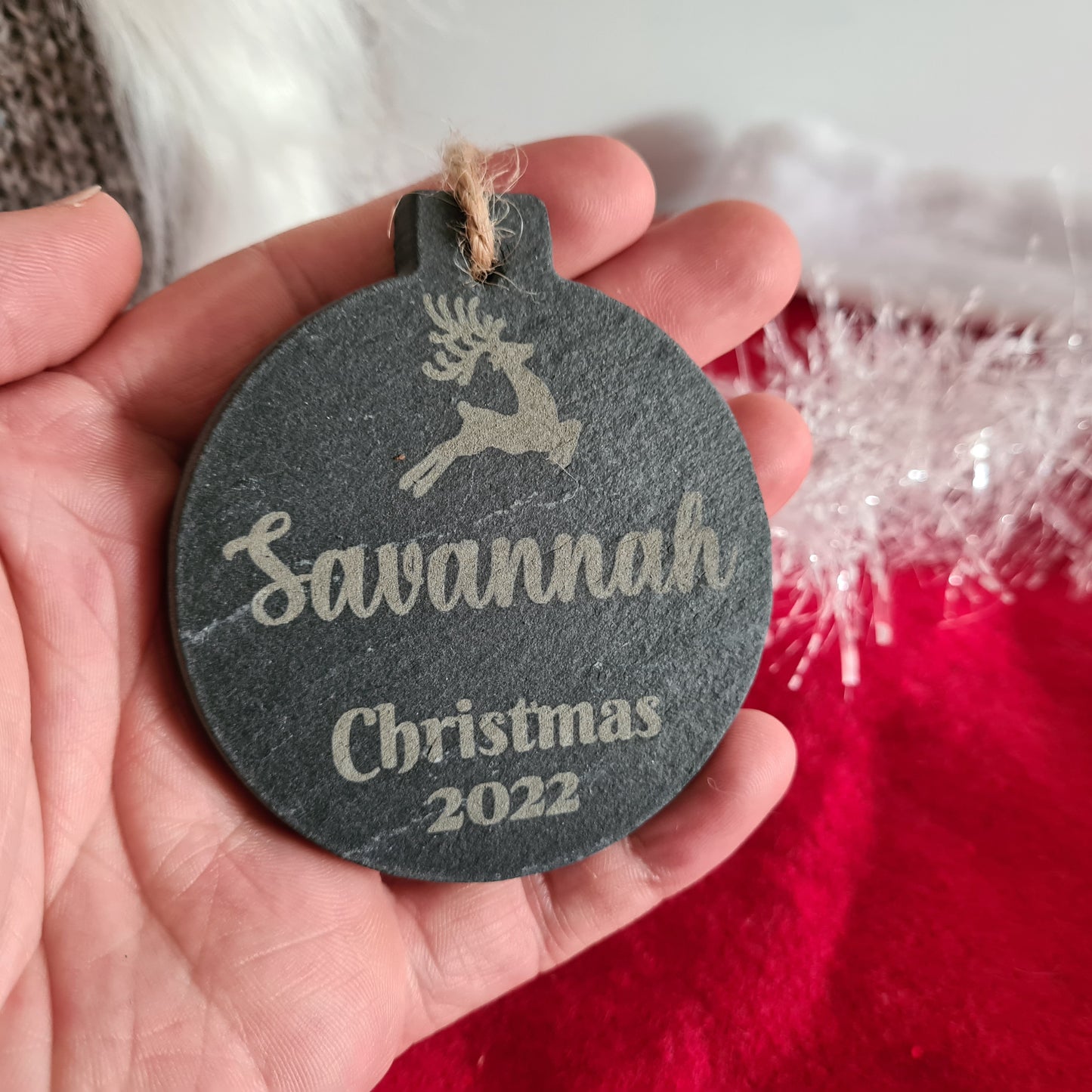 Engraved Slate Christmas Bauble Decoration