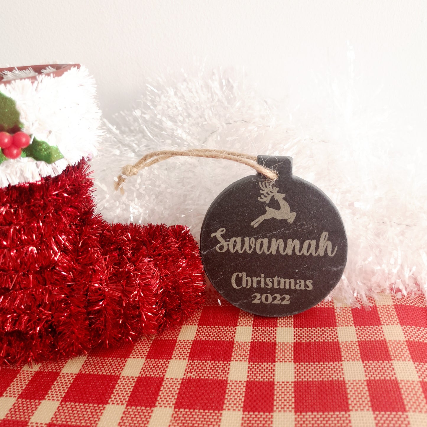 Engraved Slate Christmas Bauble Decoration