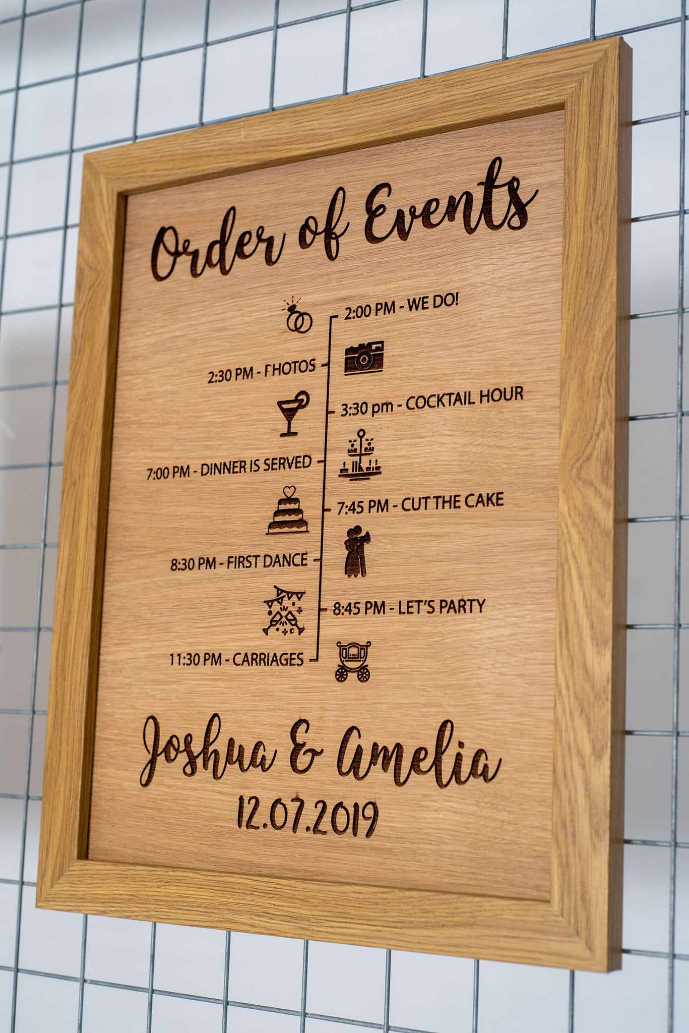 Wedding Order Of Events - Timeline - Engraved Oak