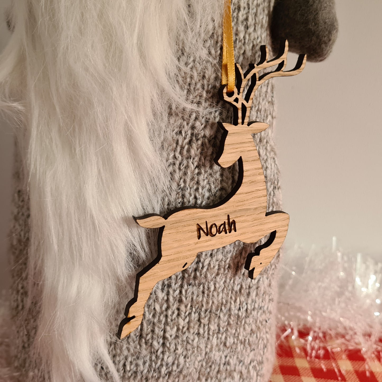 Engraved Oak Reindeer Bauble