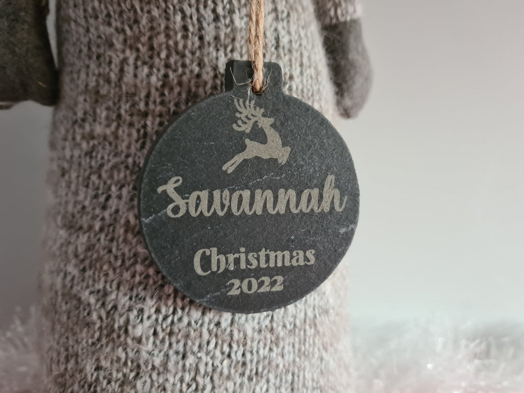 Engraved Slate Christmas Bauble Decoration