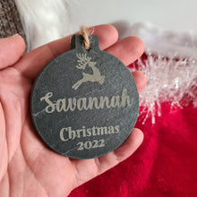 Load image into Gallery viewer, Engraved Slate Christmas Bauble Decoration
