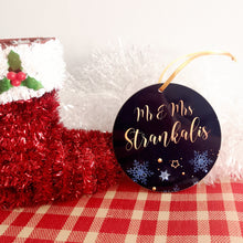 Load image into Gallery viewer, Midnight Snowflakes Mr &amp; Mrs Bauble
