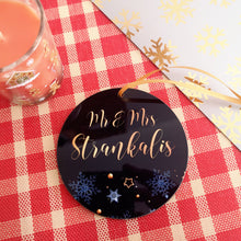 Load image into Gallery viewer, Midnight Snowflakes Mr &amp; Mrs Bauble

