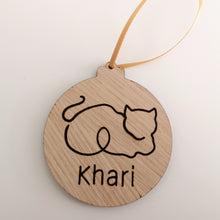 Load image into Gallery viewer, Engraved Oak Cat Outline Bauble
