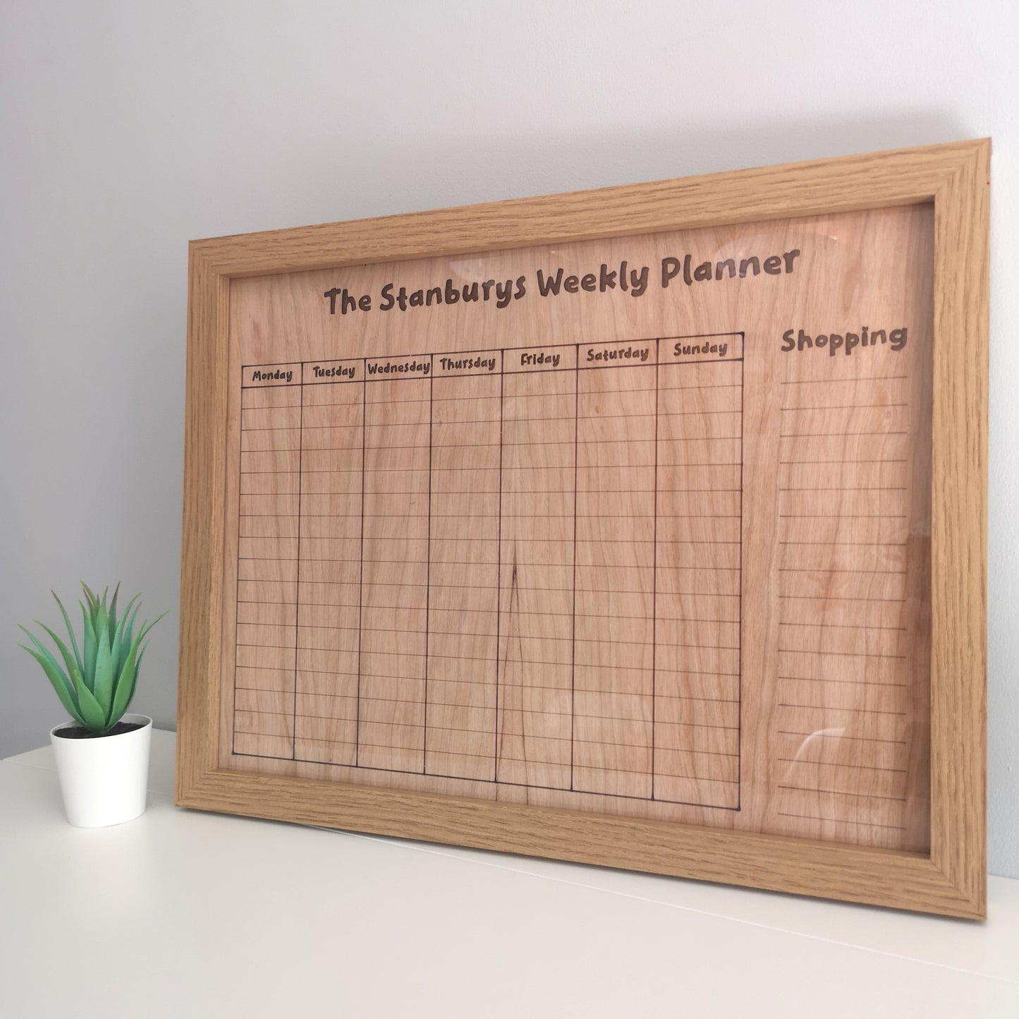 Family Weekly Planner, Organisation Hack, Laser Engraved Oak