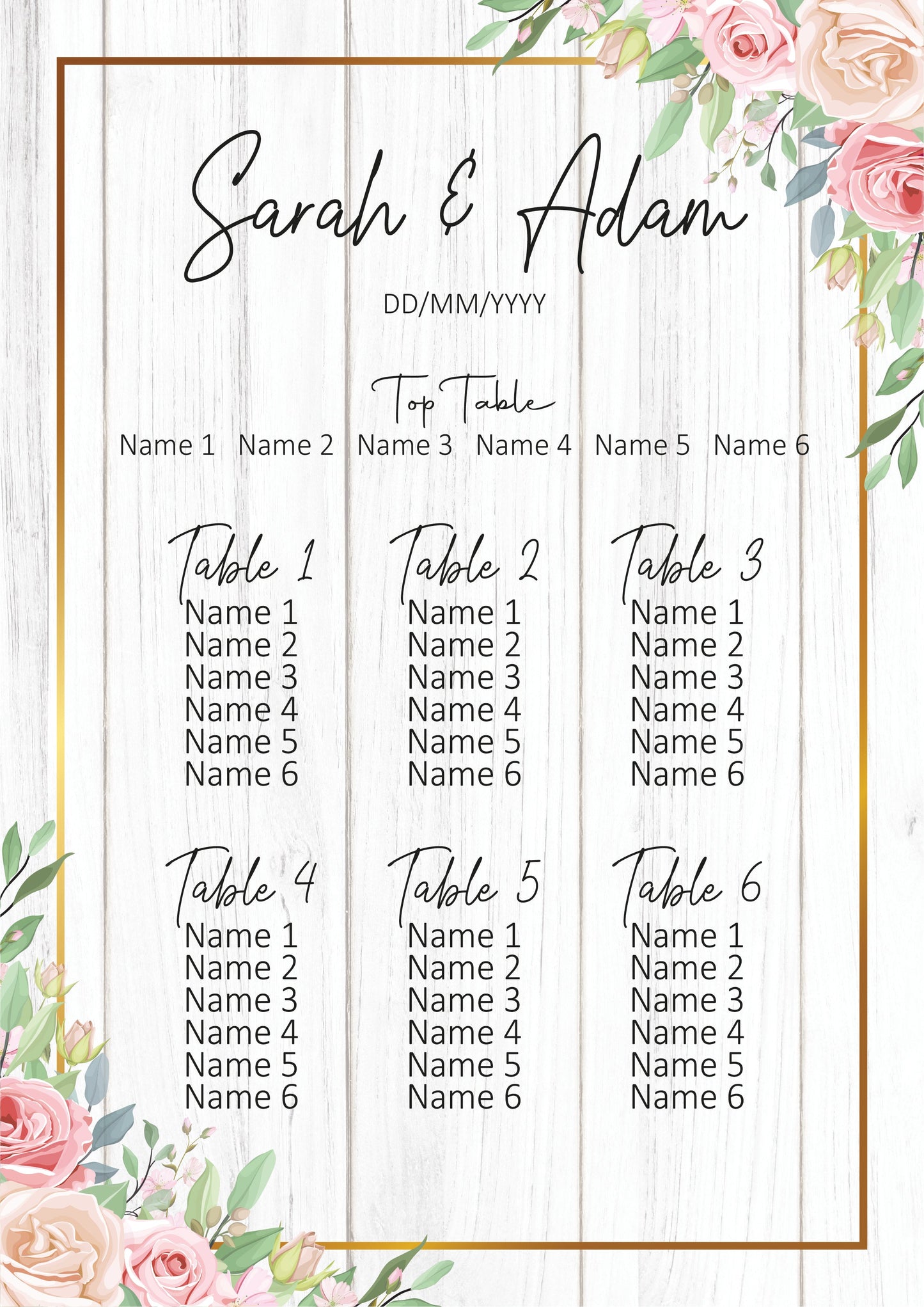 Wedding Seating Plan - Metal Panel - Made For You Gifts