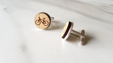 Load image into Gallery viewer, Bicycle Engraved Oak Cufflinks
