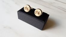 Load image into Gallery viewer, Bicycle Engraved Oak Cufflinks
