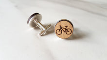 Load image into Gallery viewer, Bicycle Engraved Oak Cufflinks
