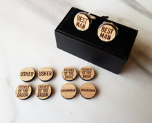 Load image into Gallery viewer, Engraved Oak Wedding Cufflinks
