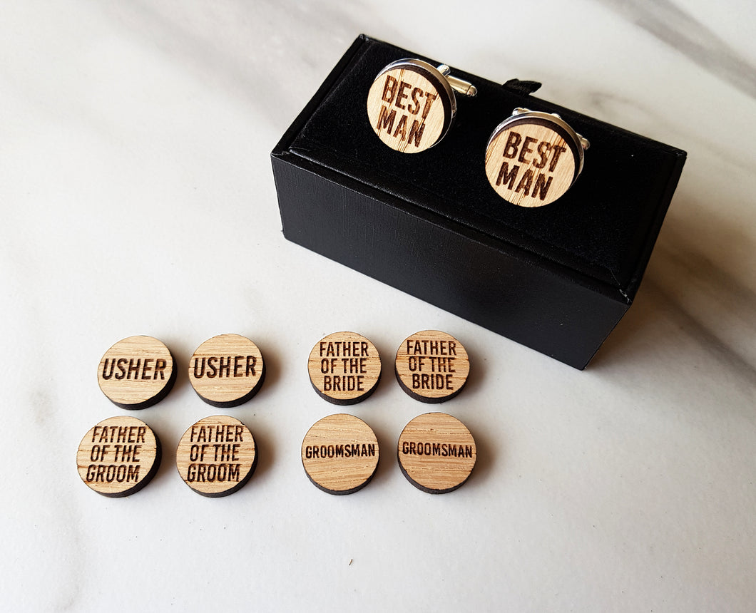 Engraved Oak Wedding Cufflinks