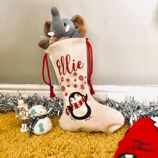 Cute Personalised Penguin Christmas Stocking