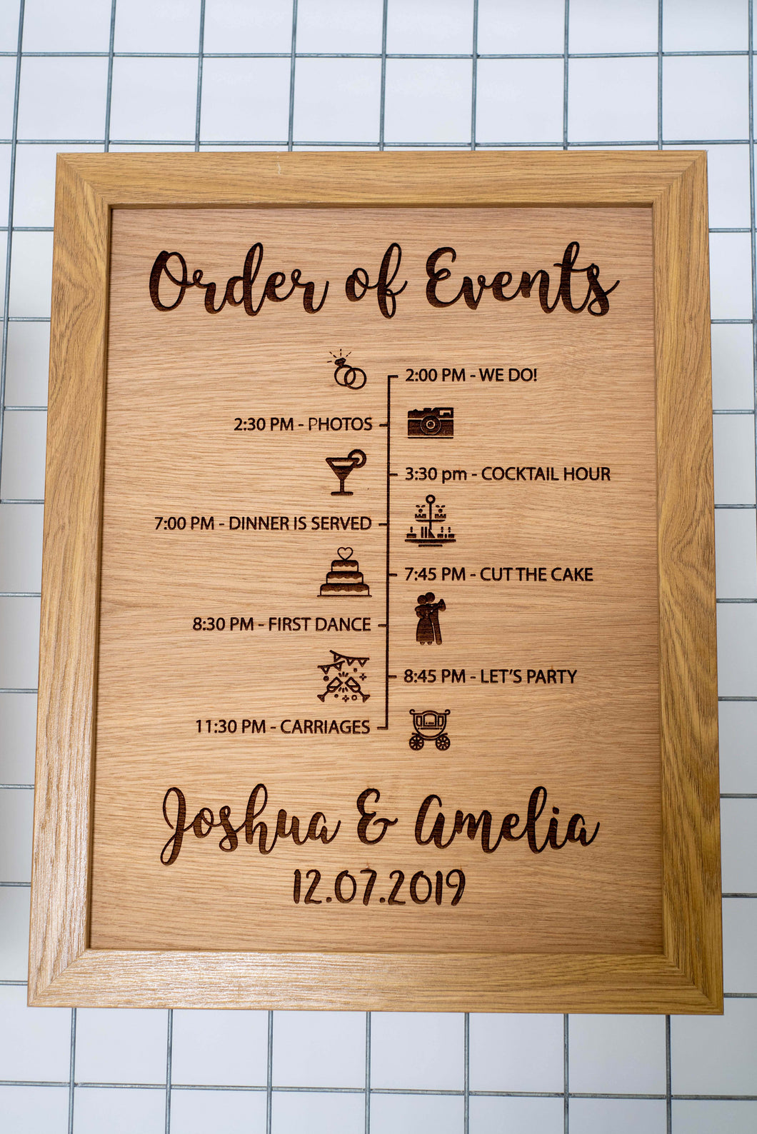 Wedding Order Of Events - Timeline - Engraved Oak