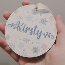 Load and play video in Gallery viewer, Christmas Blue Snowflakes Personalised Bauble
