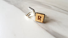 Load image into Gallery viewer, Scrabble Engraved Initials Oak Cufflinks
