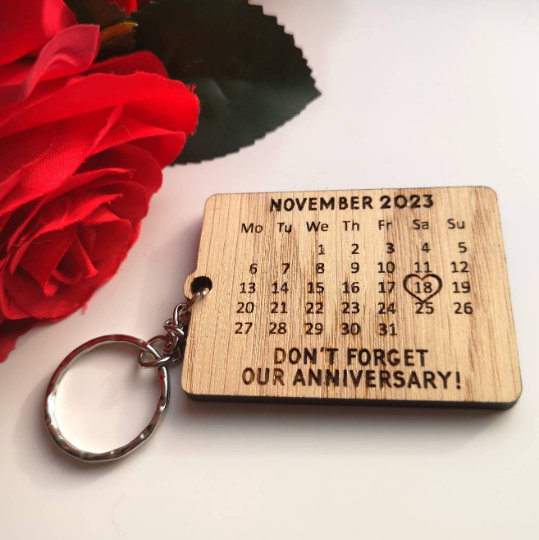 Personalised Anniversary Calendar Keyring or Fridge Magnet