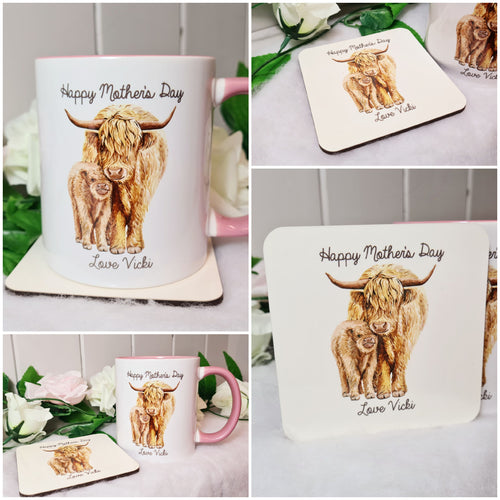 Highland Cattle Mother's Day Mug and Coaster Set - Made For You Gifts