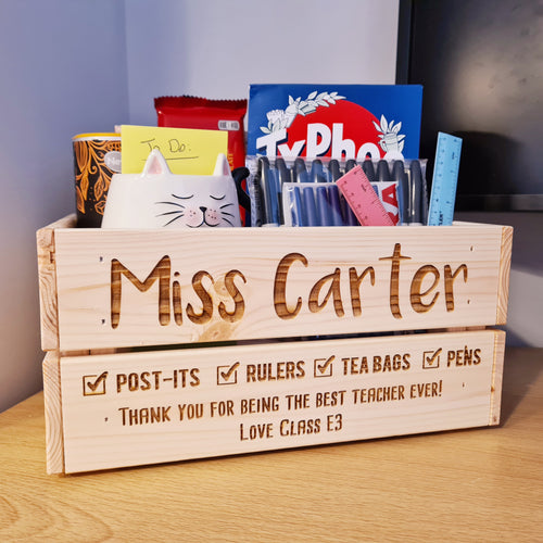 Personalised Teacher's Desk Tidy Crate - Made For You Gifts