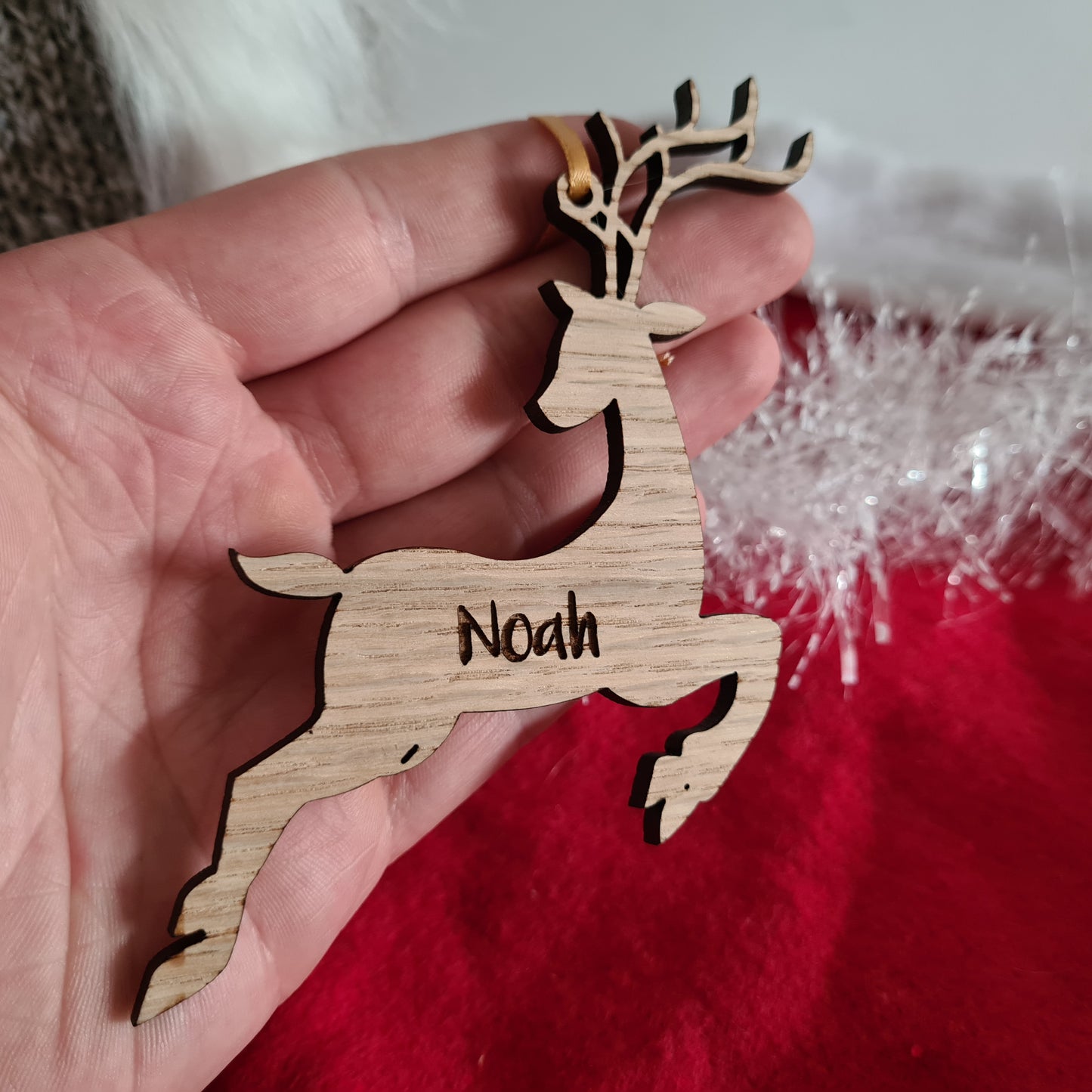 Engraved Oak Reindeer Bauble